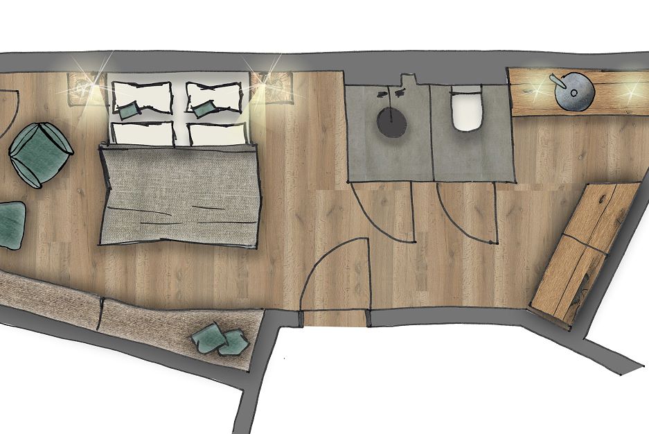 Grundriss Doppelzimmer SONN.SCHEIN, Kraftalm